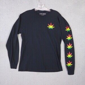 Rastafarian Shirt Men's Medium Black Marijuana Smoking Weed Long Sleeve Rasta
